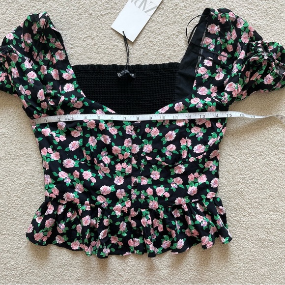 Zara Floral Bustier Style Smocked Back Crop Top - Picture 11 of 12